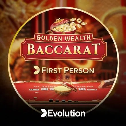 First Person Golden Wealth Baccarat slot logo by Evolution at Kyngs Casino